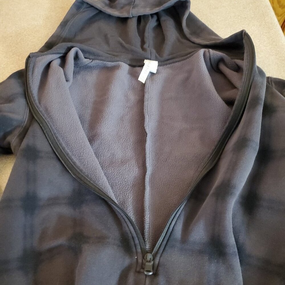 Fabletics Hooded One Piece Pajama Sleeper/Jogger Gray Plaid Size Sm Activewear - Picture 6 of 16